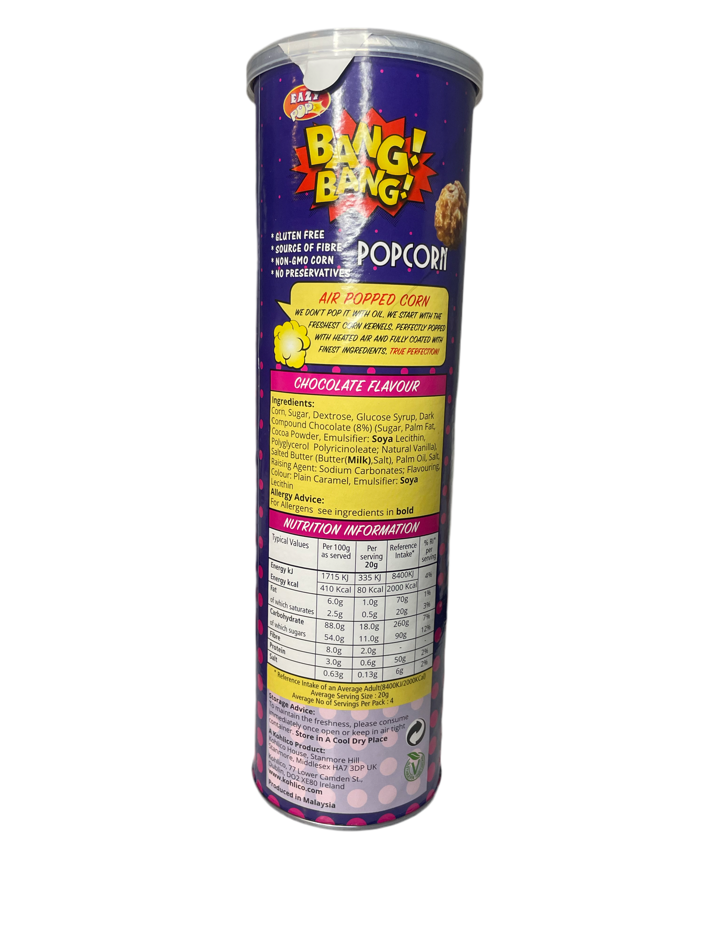 Bang Bang Popcorn Chocolate 85g (IE) BBF 31/03/25